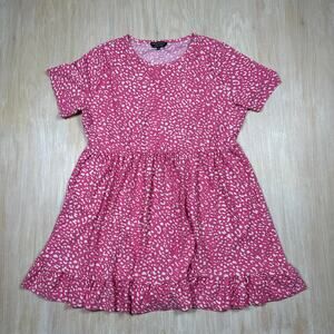 Wednesday’s Girl Pink Animal Print Ruffle Skater Dress Short Sleeve Casual 20
